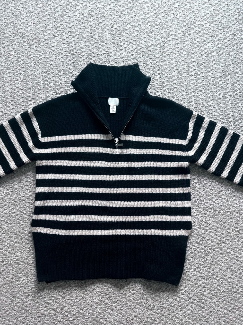 H&M Black and White Striped Half-Zip Sweater